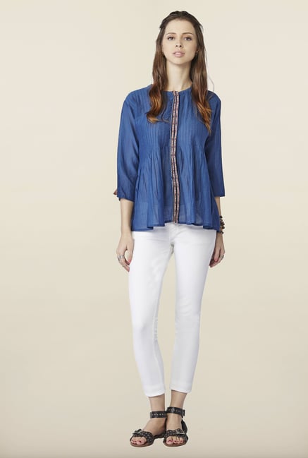 Global Desi Indigo Solid Cotton Top Global Desi Indigo Solid Cotton Top