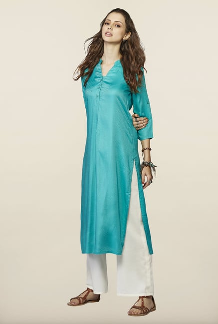 Global Desi Sea Green Printed Kurta Global Desi Sea Green Printed Kurta