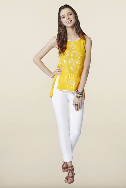 Global Desi Yellow Tribal Printed Top Global Desi Yellow Tribal Printed Top