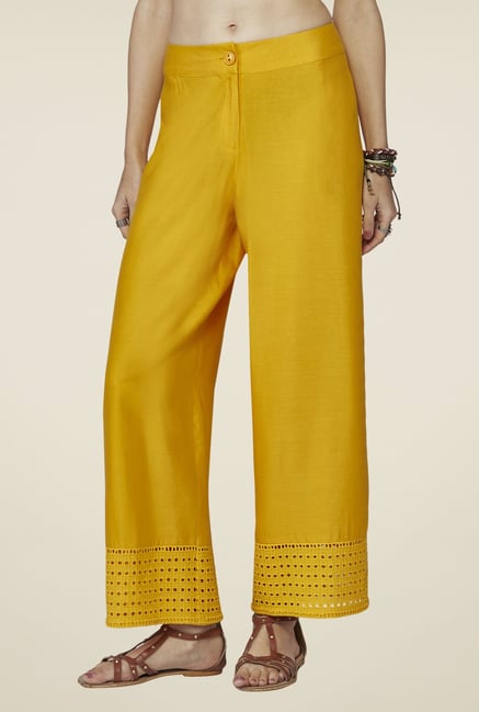 Global Desi Mustard Solid Hakoba Pants Global Desi Mustard Solid Hakoba Pants