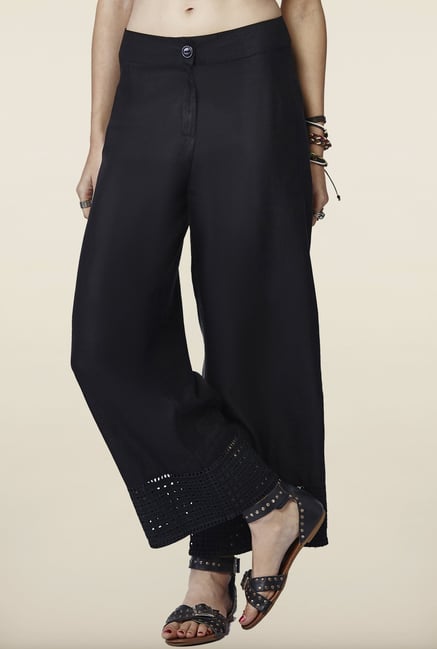Global Desi Black Solid Hakoba Pants Global Desi Black Solid Hakoba Pants