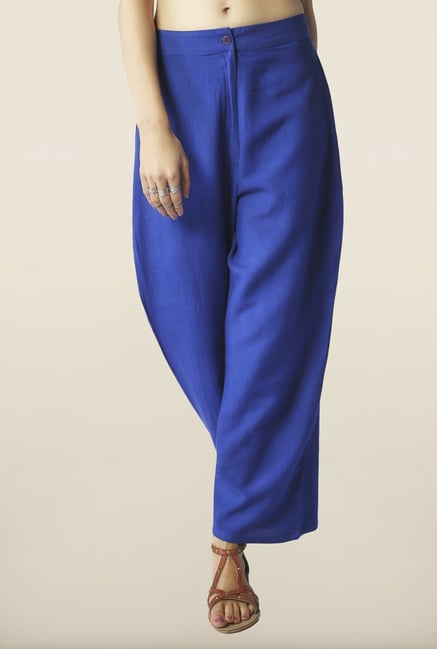 Global Desi Indigo Solid Straight Pants Global Desi Indigo Solid Straight Pants