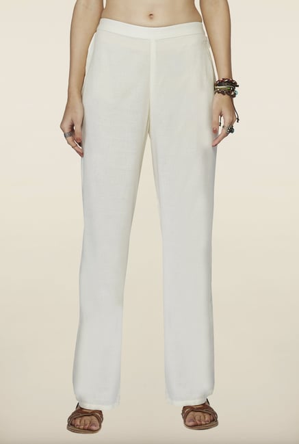 Global Desi Cream Solid Pants Global Desi Cream Solid Pants