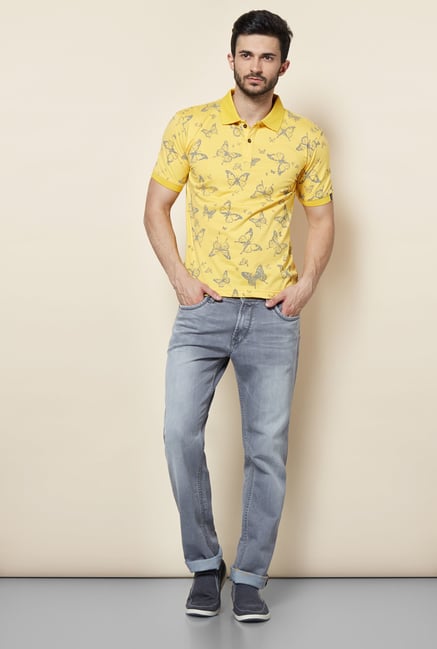 Easies Yellow Printed Polo T-Shirt Easies Yellow Printed Polo T-Shirt