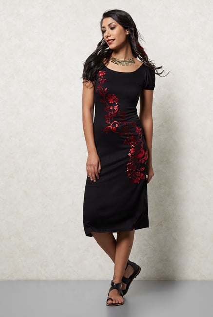 Ira Soleil Black Printed Dress Ira Soleil Black Printed Dress