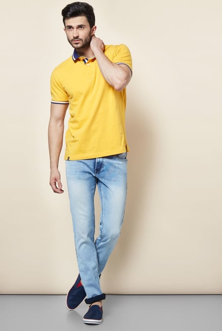 Easies Yellow Solid Polo T-Shirt Easies Yellow Solid Polo T-Shirt