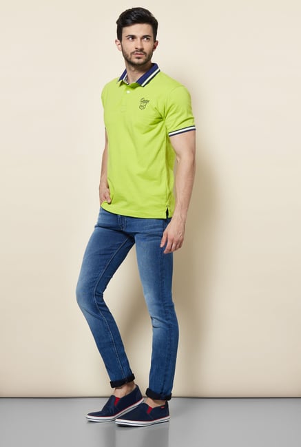 Easies Green Solid Polo T-Shirt Easies Green Solid Polo T-Shirt