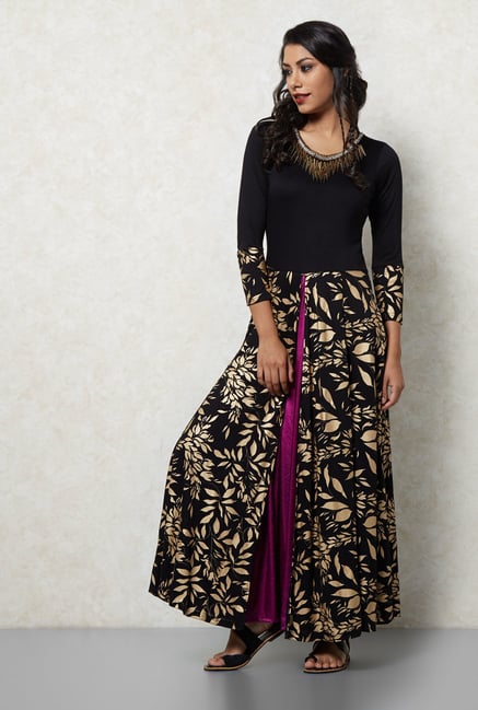 Ira Soleil Black Floral Printed Dress Ira Soleil Black Floral Printed Dress