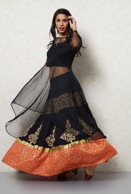 Ira Soleil Black Printed Lehenga Set Ira Soleil Black Printed Lehenga Set