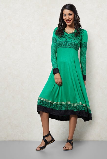 Ira Soleil Green Floral Printed Dress Ira Soleil Green Floral Printed Dress