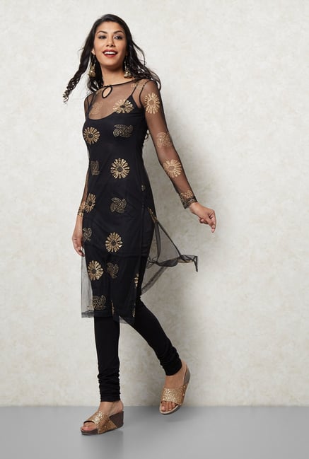 Ira Soleil Black Boat Neck Kurta Ira Soleil Black Boat Neck Kurta