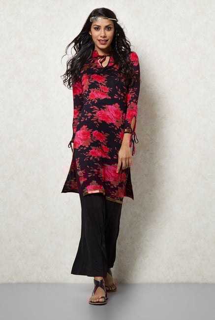Ira Soleil Black Floral Printed Kurta Ira Soleil Black Floral Printed Kurta