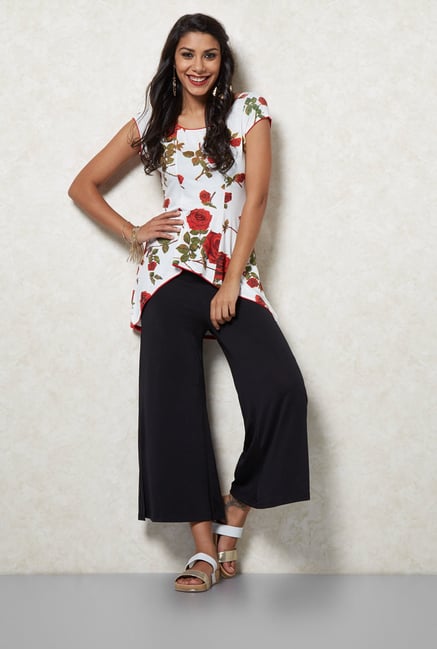 Ira Soleil Off White Floral Printed Tunic Ira Soleil Off White Floral Printed Tunic