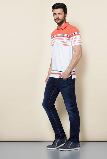 Easies Orange Solid Casual Polo T-Shirt Easies Orange Solid Casual Polo T-Shirt