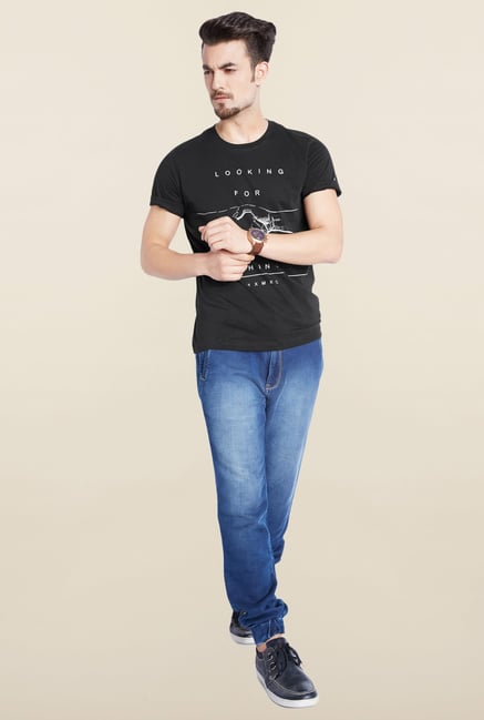 Parx Black Printed Cotton T-Shirt Parx Black Printed Cotton T-Shirt