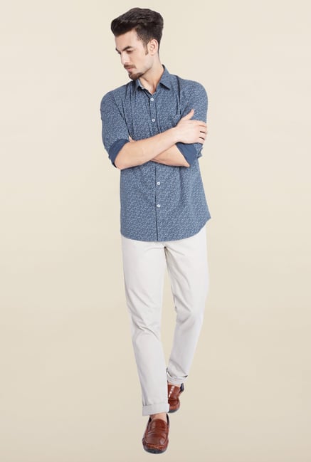 Parx Blue Printed Casual Shirt Parx Blue Printed Casual Shirt