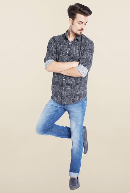 Parx Navy Printed Casual Shirt Parx Navy Printed Casual Shirt