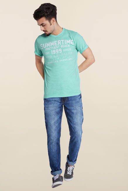 Parx Light Blue Printed Cotton T-Shirt Parx Light Blue Printed Cotton T-Shirt