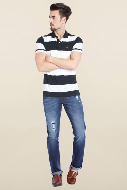 Parx Navy & White Striped Cotton T-Shirt Parx Navy & White Striped Cotton T-Shirt