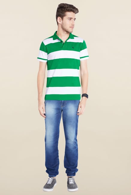 Parx Green & White Striped Cotton T-Shirt Parx Green & White Striped Cotton T-Shirt
