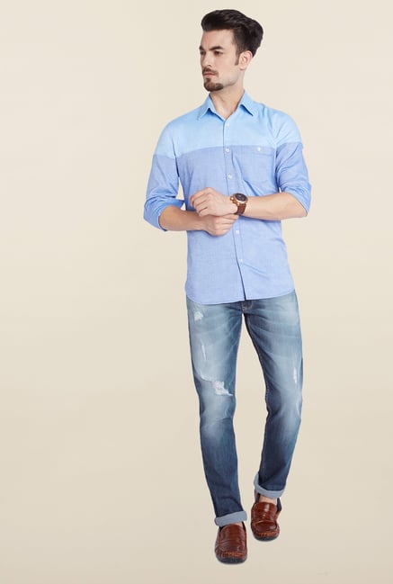 Parx Blue Tattered Slim Fit Jeans Parx Blue Tattered Slim Fit Jeans
