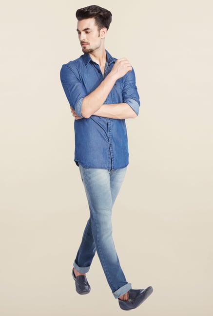 Parx Blue Lightly Washed Slim Fit Jeans Parx Blue Lightly Washed Slim Fit Jeans