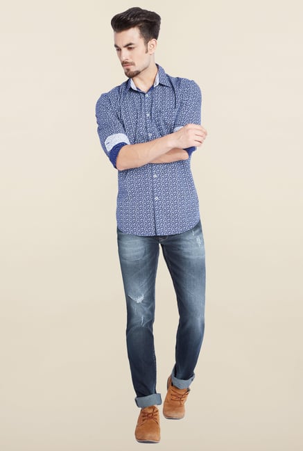 Parx Blue Slim Fit Tattered Jeans Parx Blue Slim Fit Tattered Jeans