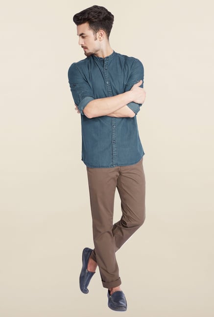 Parx Blue Solid Casual Shirt Parx Blue Solid Casual Shirt