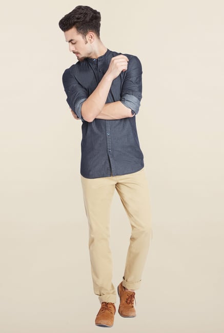 Parx Navy Solid Casual Shirt Parx Navy Solid Casual Shirt