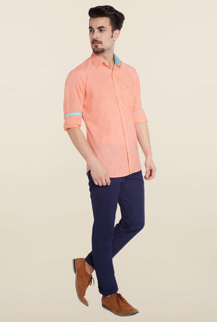 Parx Peach Solid Casual Shirt Parx Peach Solid Casual Shirt