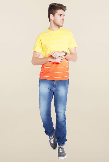 Parx Yellow Striped Cotton T-Shirt Parx Yellow Striped Cotton T-Shirt