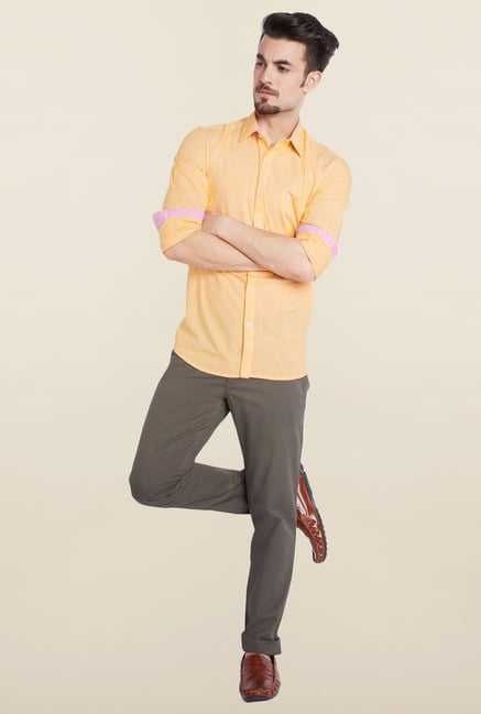 Parx Orange Solid Casual Shirt Parx Orange Solid Casual Shirt