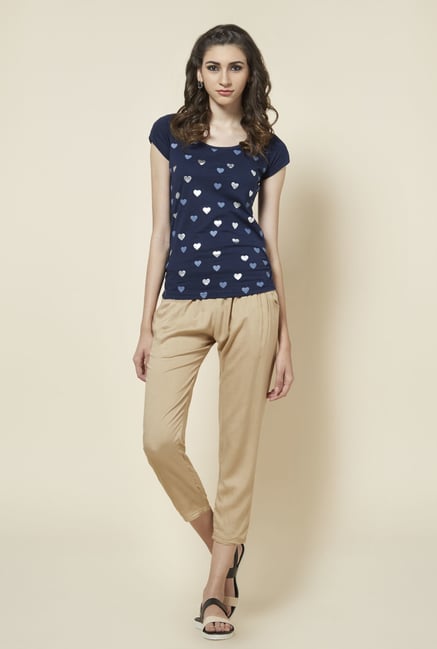 Zudio Navy Heart Printed Top Zudio Navy Heart Printed Top