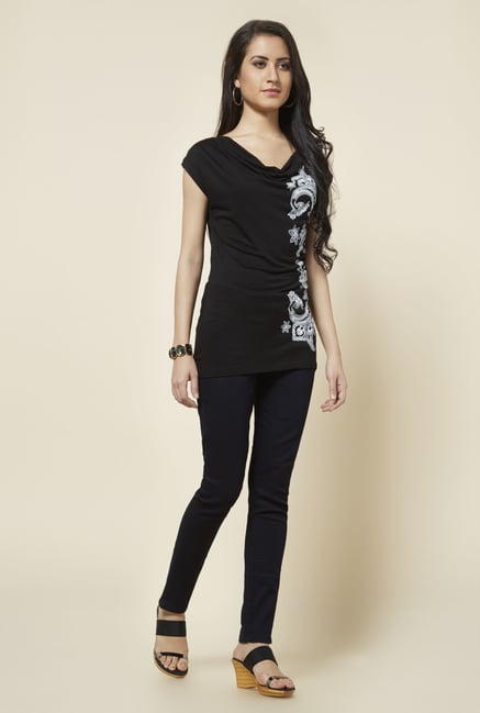 Zudio Black Cowl Neck Printed Top Zudio Black Cowl Neck Printed Top