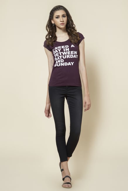 Zudio Wine Printed Regular Fit T Shirt Zudio Wine Printed Regular Fit T Shirt