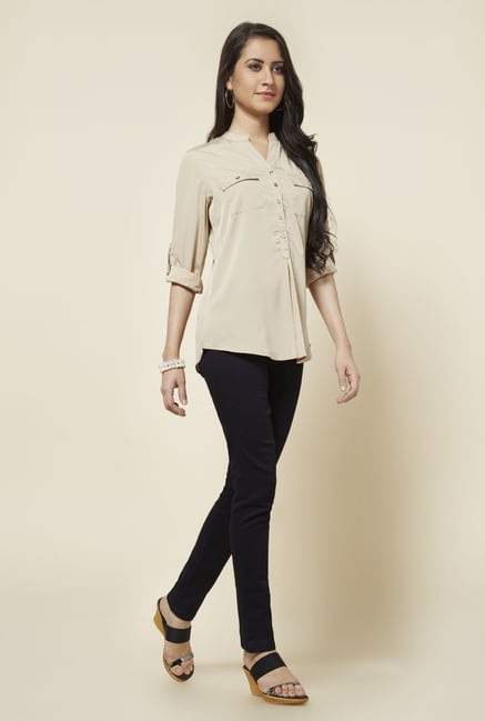 Zudio Taupe Topsy Solid Blouse Zudio Taupe Topsy Solid Blouse