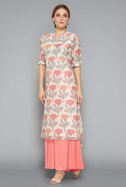 Zuba Beige Floral Printed Kurta Zuba Beige Floral Printed Kurta