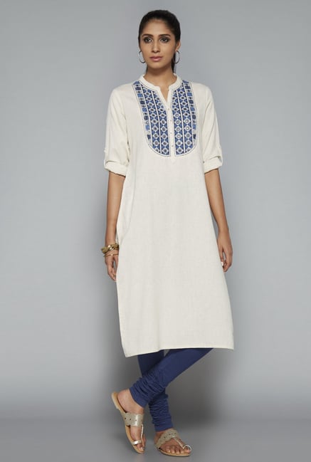 Utsa Cream Solid Kurta Utsa Cream Solid Kurta