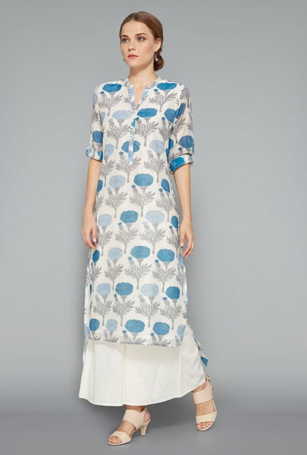 Zuba White Floral Printed Kurta Zuba White Floral Printed Kurta