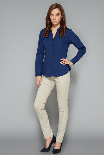 Wardrobe Navy Solid Rita Blouse Wardrobe Navy Solid Rita Blouse