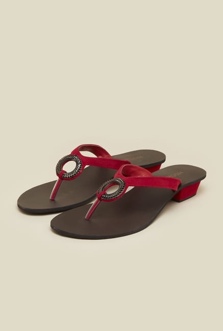 Mochi Maroon T-Strap Sandals Mochi Maroon T-Strap Sandals