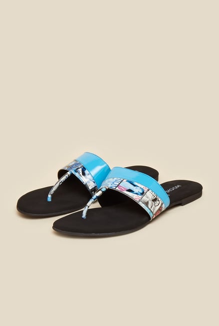 Mochi Blue Newspaper Print Sandals Mochi Blue Newspaper Print Sandals
