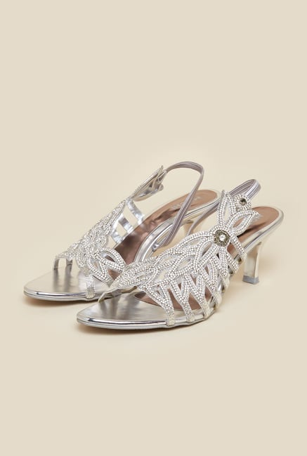 Mochi Silver Diamond Embellished Stilettos Mochi Silver Diamond Embellished Stilettos