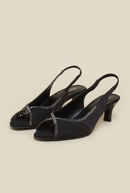 Mochi Black Back Strap Kitten Sandals Mochi Black Back Strap Kitten Sandals