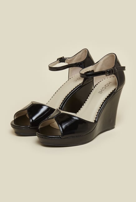 Mochi Black Ankle Strap Wedges Mochi Black Ankle Strap Wedges