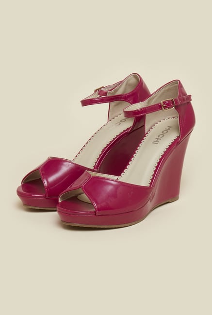 Mochi Reddish Pink Ankle Strap Wedges Mochi Reddish Pink Ankle Strap Wedges