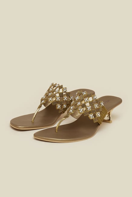 Mochi Antique Gold T-Strap Sandals Mochi Antique Gold T-Strap Sandals