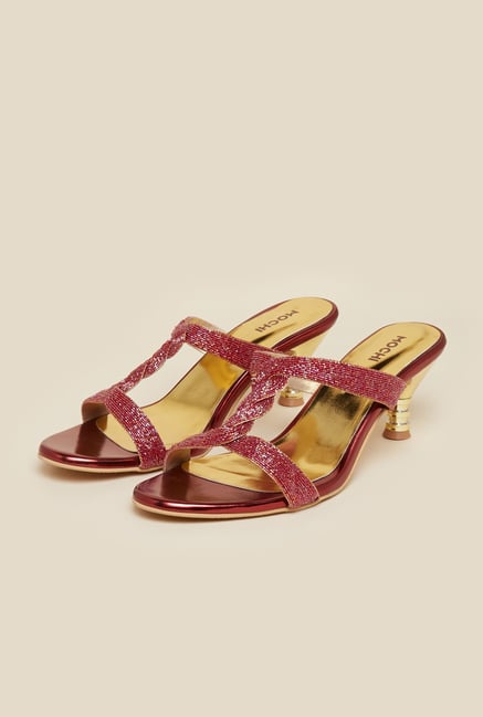 Mochi Maroon Beaded Heel Sandals Mochi Maroon Beaded Heel Sandals
