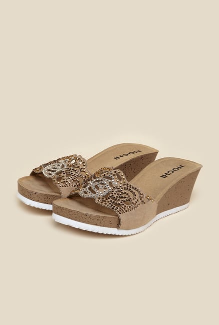 Mochi Beige Wedge Heel Mules Mochi Beige Wedge Heel Mules