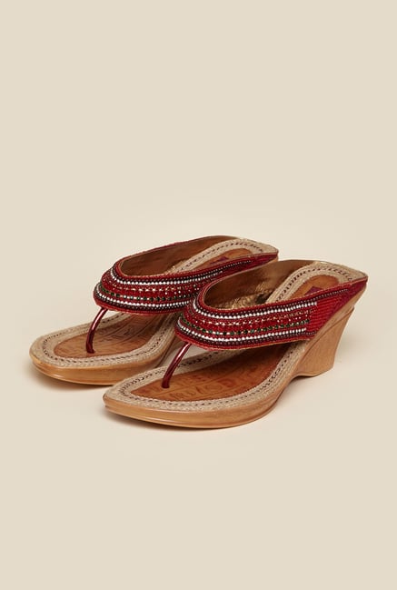 Mochi Maroon Wedge Heel Sandals Mochi Maroon Wedge Heel Sandals